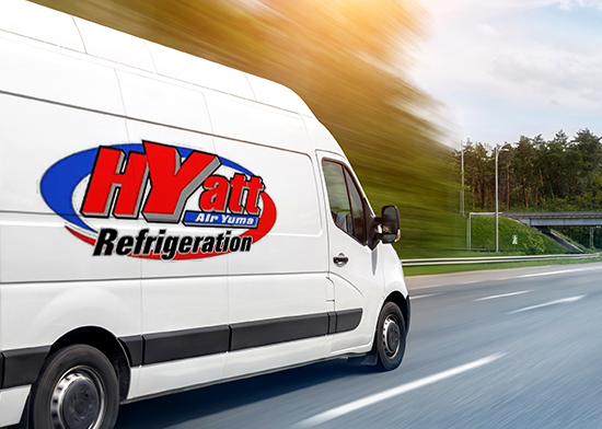 HVAC service van on road